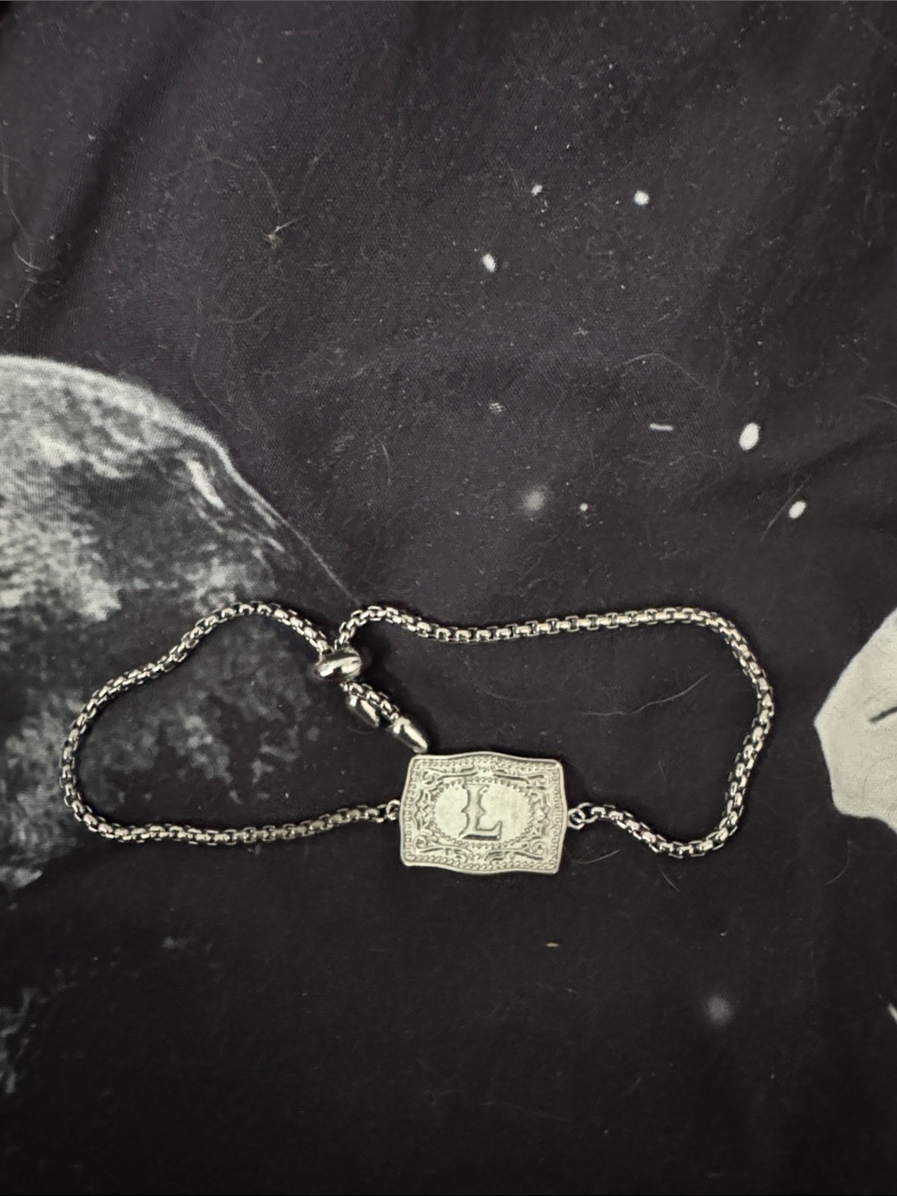 Silver Initial 'L' Rectangle Pendant Chain Bracelet